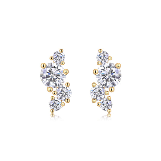 Moissanite stud earrings worn on ear, close-up sparkle