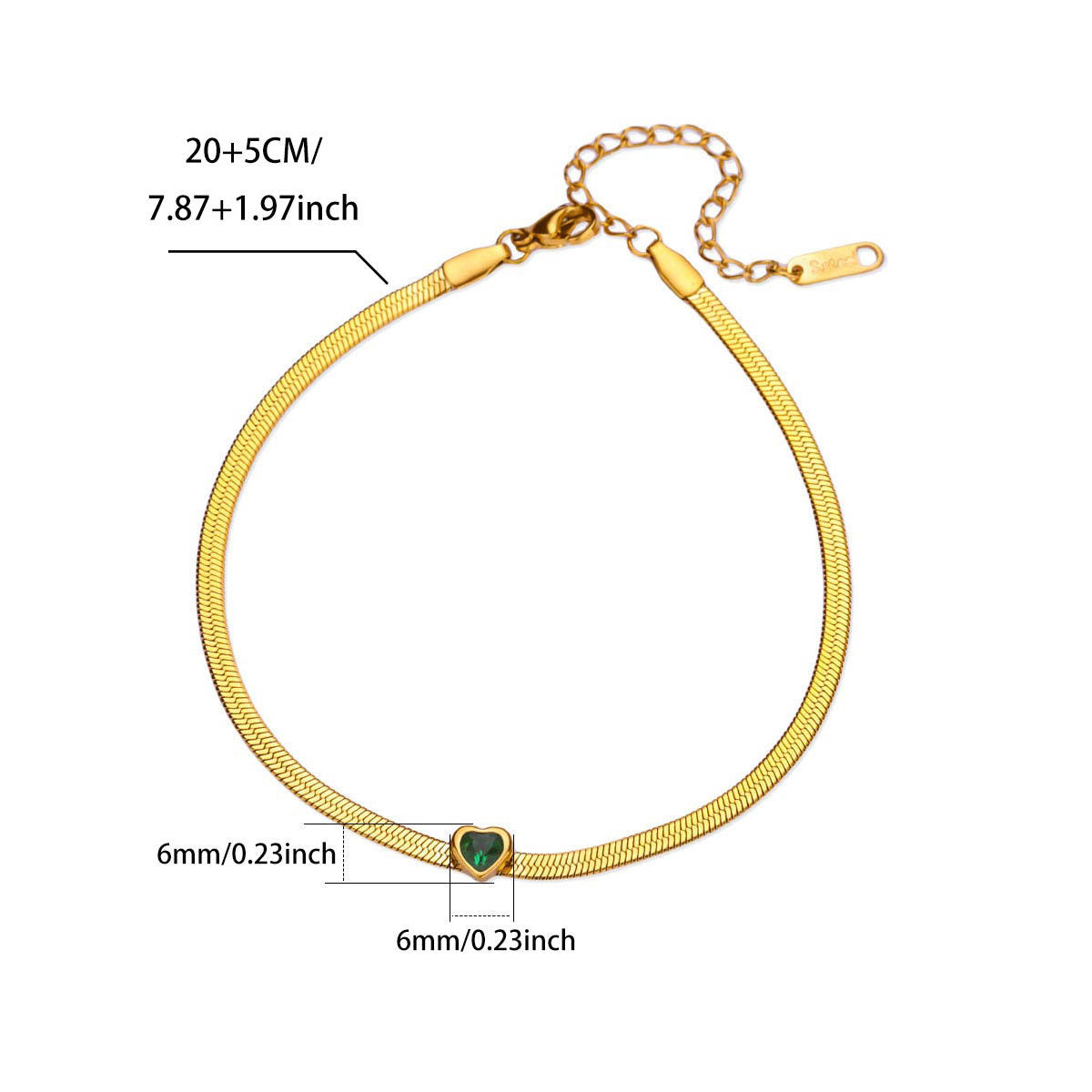 Heart charm anklet stone color options