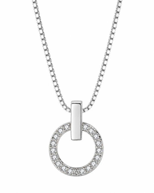 S925 Silver Round Pendant Necklace — Minimalist Zirconia Necklace