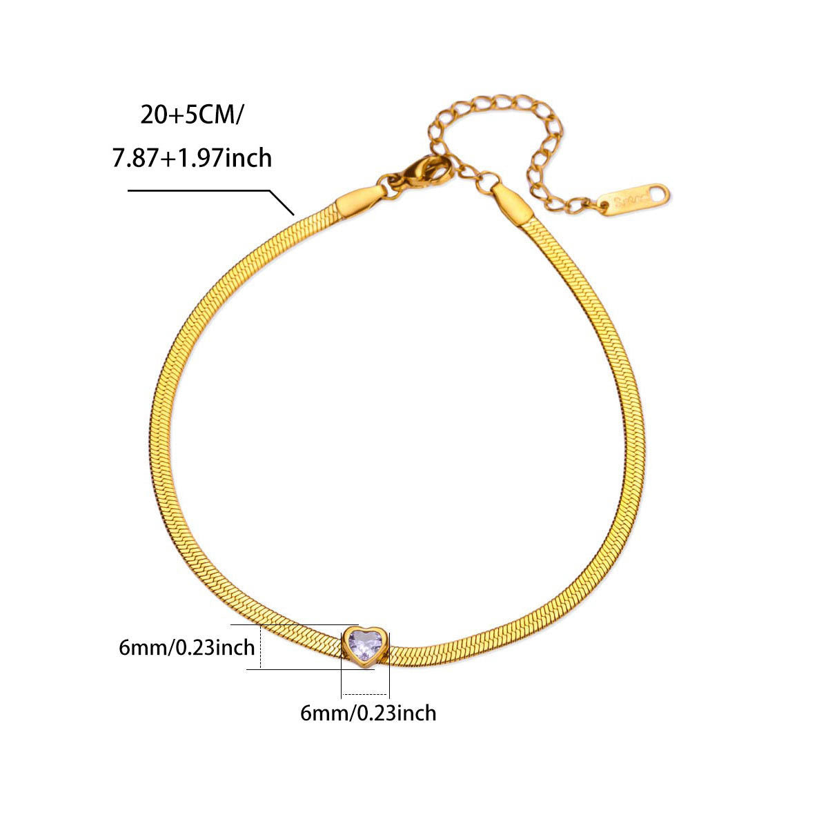 Gold heart charm anklet clasp mechanism